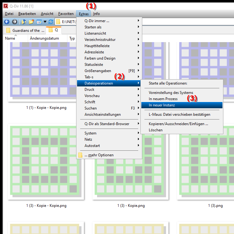 Wie kann ich Dateioperationen im Datei Explorer in einer neuen Instanz starten